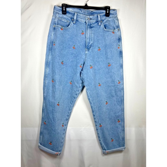 Arizona Jean Company Denim - Arizona Jeans Mom Jeans Womens 15 Curvy Embroidered Cherry Fruit Crop Cottage